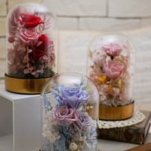永生花金屬玻璃花盅-玫瑰系