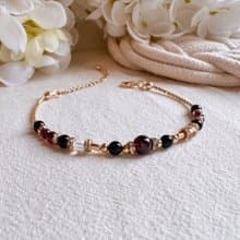 牡羊座水晶手鍊手環 | 石榴石、黑碧璽、白水晶 | 十二星座守護石