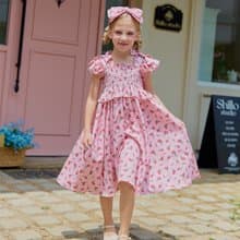 Rose Bow Smoked Dress - Light Pink
