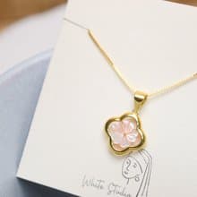 【窗花】天然貝殼貝母雕花 全925純銀頸鍊 (金/銀)
