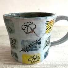 手繪風植物圖鑑陶製咖啡杯_陶器馬克杯