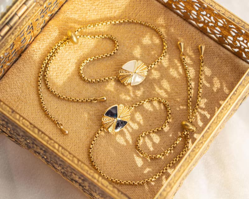 原創設計款 復古冷琺瑯鍍金釦 調節流蘇黃銅手鍊