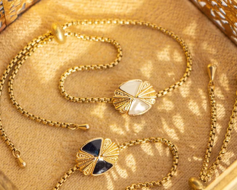 原創設計款 復古冷琺瑯鍍金釦 調節流蘇黃銅手鍊