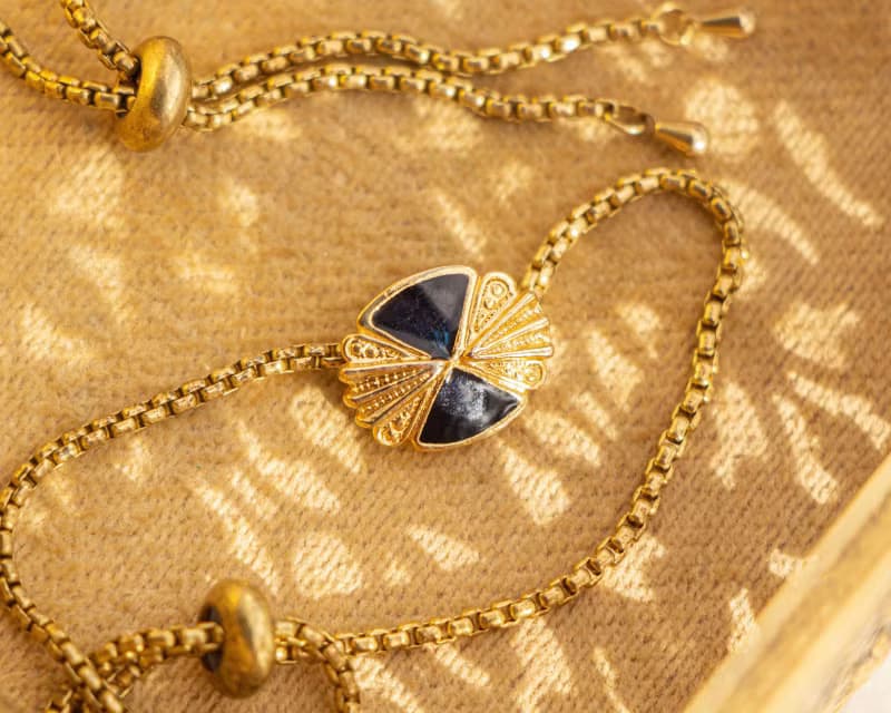 原創設計款 復古冷琺瑯鍍金釦 調節流蘇黃銅手鍊