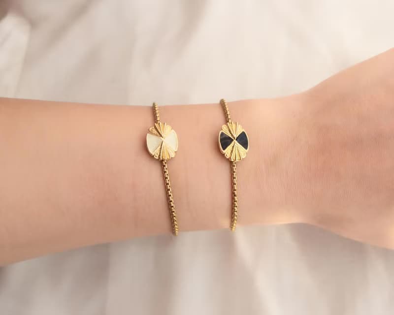 原創設計款 復古冷琺瑯鍍金釦 調節流蘇黃銅手鍊