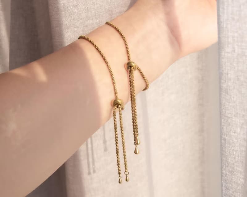 原創設計款 復古冷琺瑯鍍金釦 調節流蘇黃銅手鍊