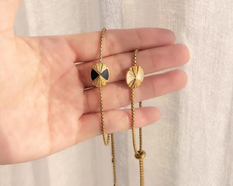 原創設計款 復古冷琺瑯鍍金釦 調節流蘇黃銅手鍊