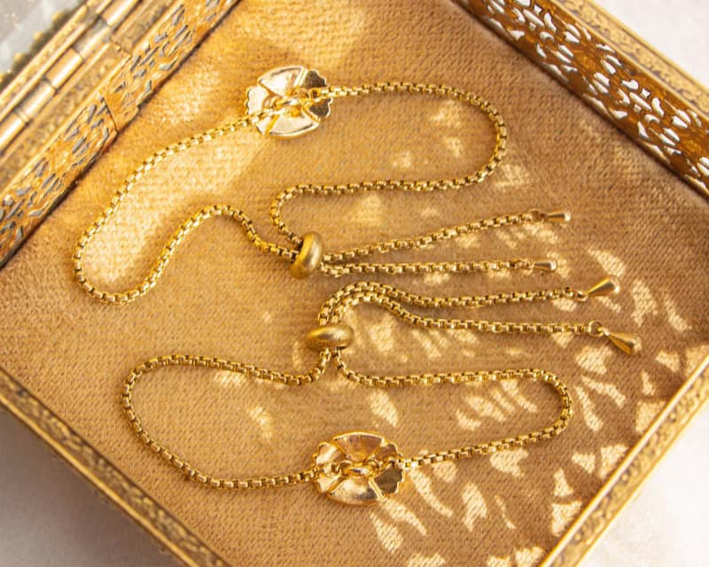 原創設計款 復古冷琺瑯鍍金釦 調節流蘇黃銅手鍊