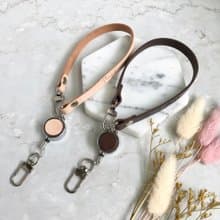 真皮 短掛繩/手腕繩+伸縮扣/易拉扣/伸縮拉環 可打印英文字