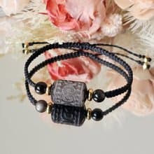 曜盾‧守護手鍊-平安月系列/水晶蠟線編織款-銀曜石/守護/避邪