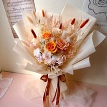 【flower-of-life】珊瑚橘色調永生大花束 日本永生玫瑰 生日花束