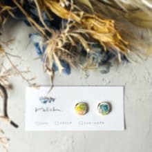 カラフル 金継ぎ 陶器 スクエア ピアス イヤリング ノンホールピアス イエロー 黄色 レッド 赤 ブルー 青 水色 パープル 紫 黄緑 グリーン 緑 ゴールド