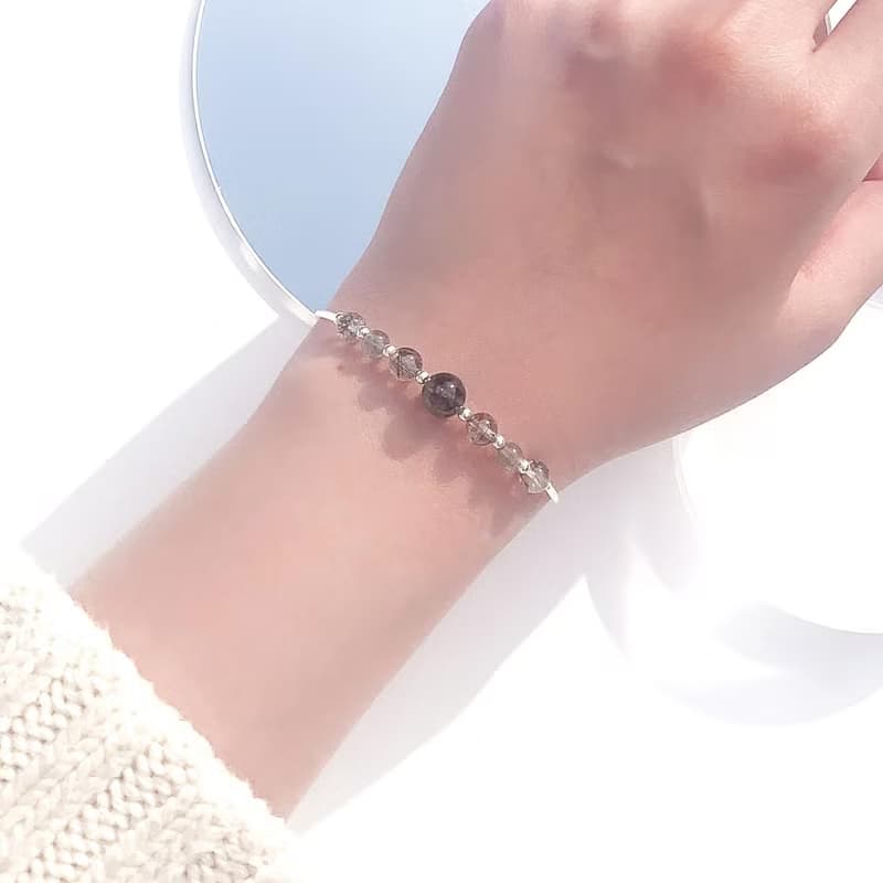 黑髮晶 拉長石 S925純銀 天然水晶手鍊