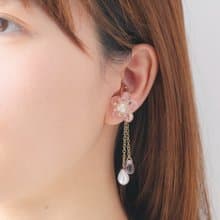 桜色　チェコガラスの桜イヤーカフ　2way淡水パール　両耳セット