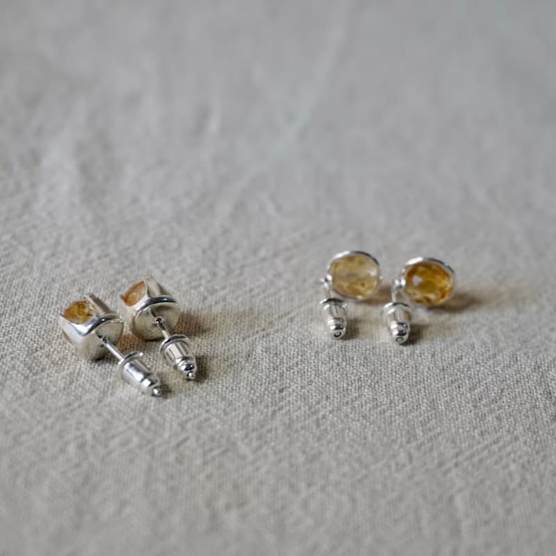 ll 6mm黃水晶 ll 925純銀耳環 黃水晶耳環 - 一對