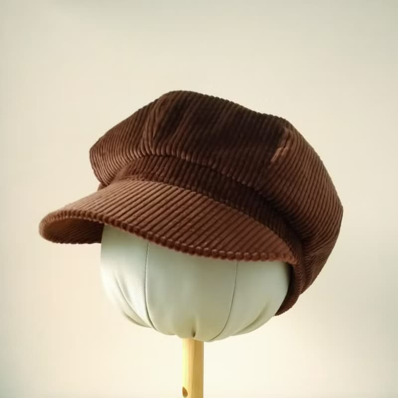 糸文 粗條燈芯絨報童帽-巧克力