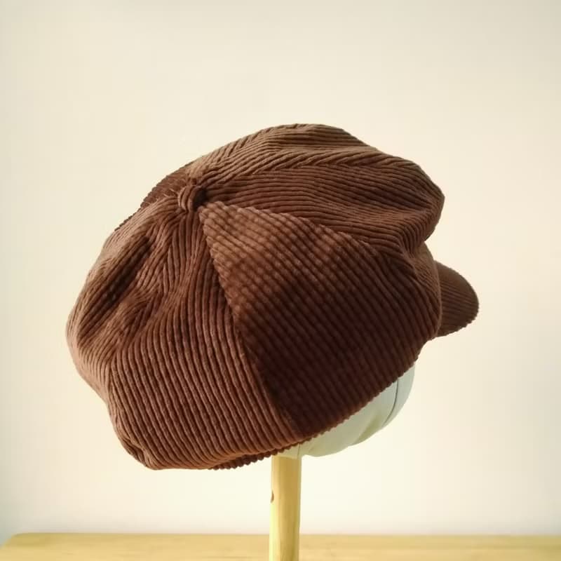 糸文 粗條燈芯絨報童帽-巧克力