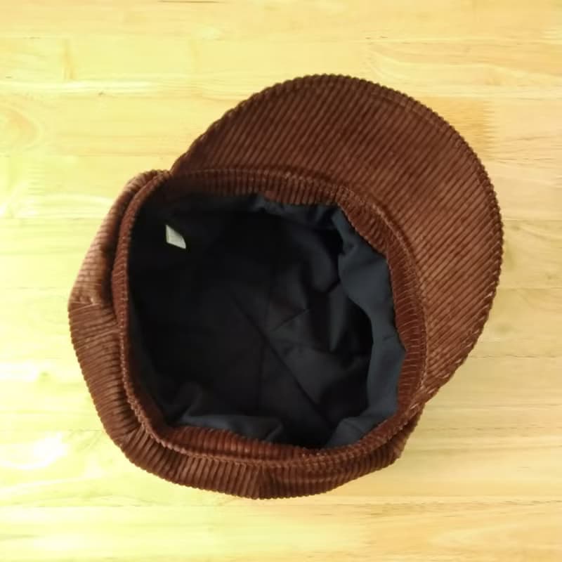 糸文 粗條燈芯絨報童帽-巧克力