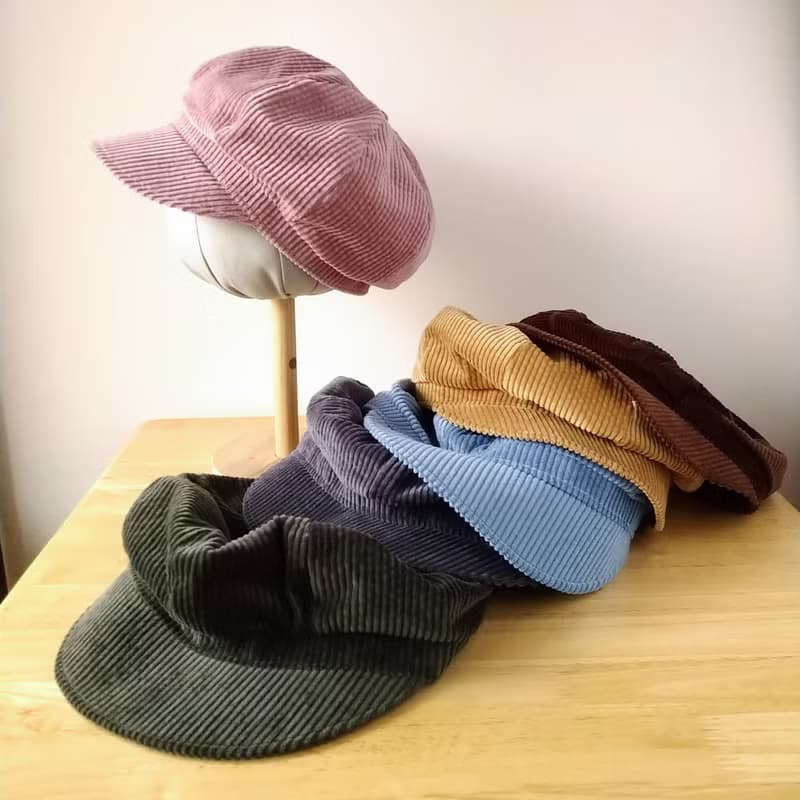 糸文 粗條燈芯絨報童帽-巧克力