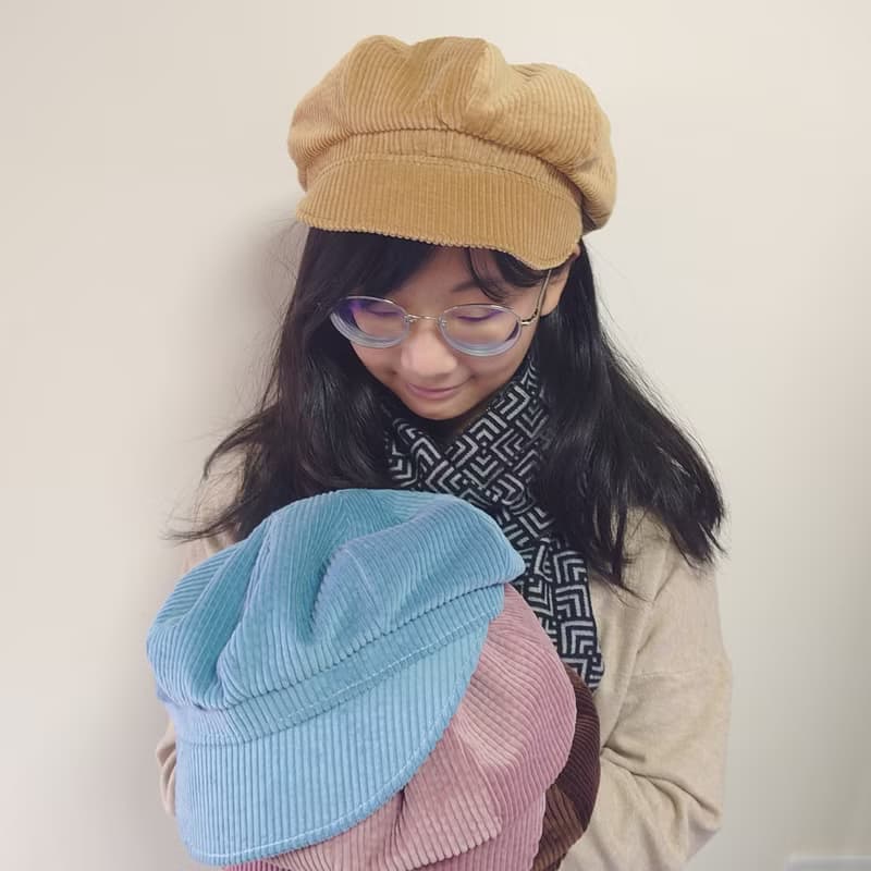 糸文 粗條燈芯絨報童帽-巧克力