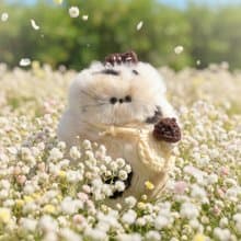 Cat keychain charm crochet doll : White Chocolate (Includes 2 bags)