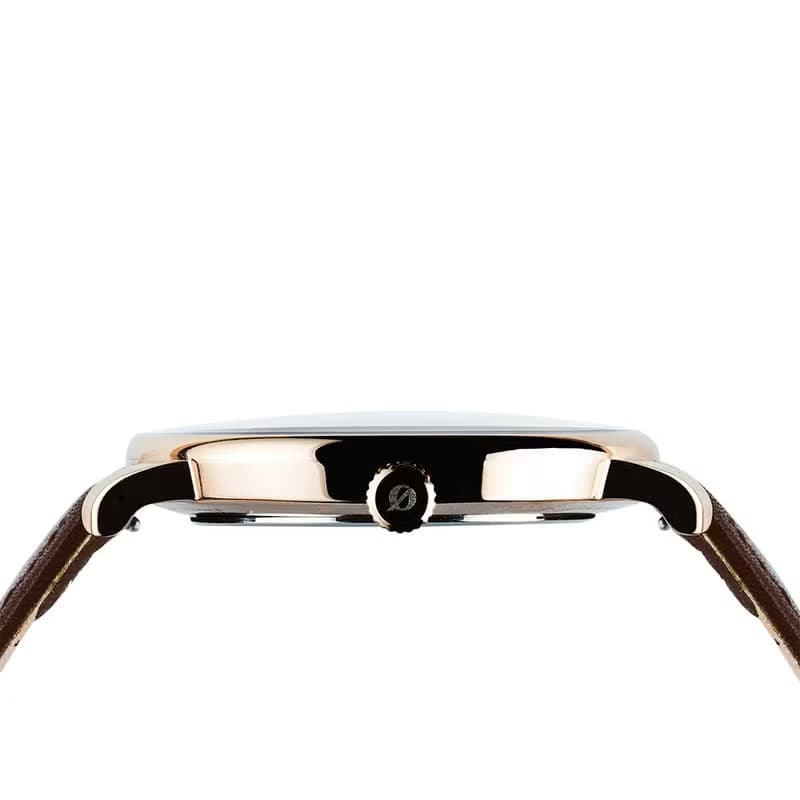 GRUNDSTOF 沉穩經典原木手錶 - 核桃木節 40mm 黃銅金 咖啡皮帶