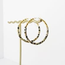 ダルメシアンジャスパーとメタルビーズのノンホールピアス