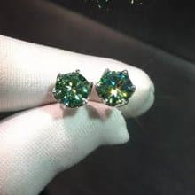 Green Moissanite Earrings, D Color Green Moissanite Studs, 1 Ct Each Total 2 CT