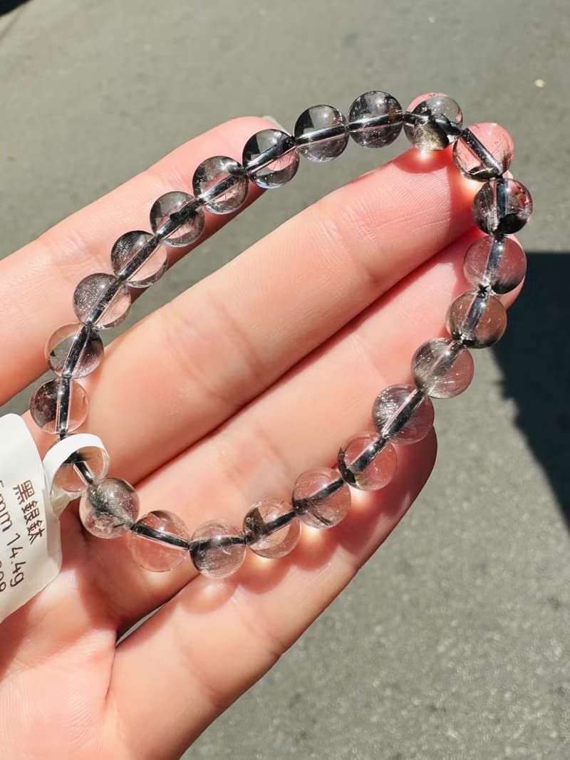 天然玻璃透厚絲羽毛黑銀鈦7.5mm14.4g主招財納寶驅邪避煞防小人