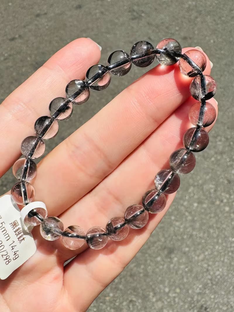 天然玻璃透厚絲羽毛黑銀鈦7.5mm14.4g主招財納寶驅邪避煞防小人