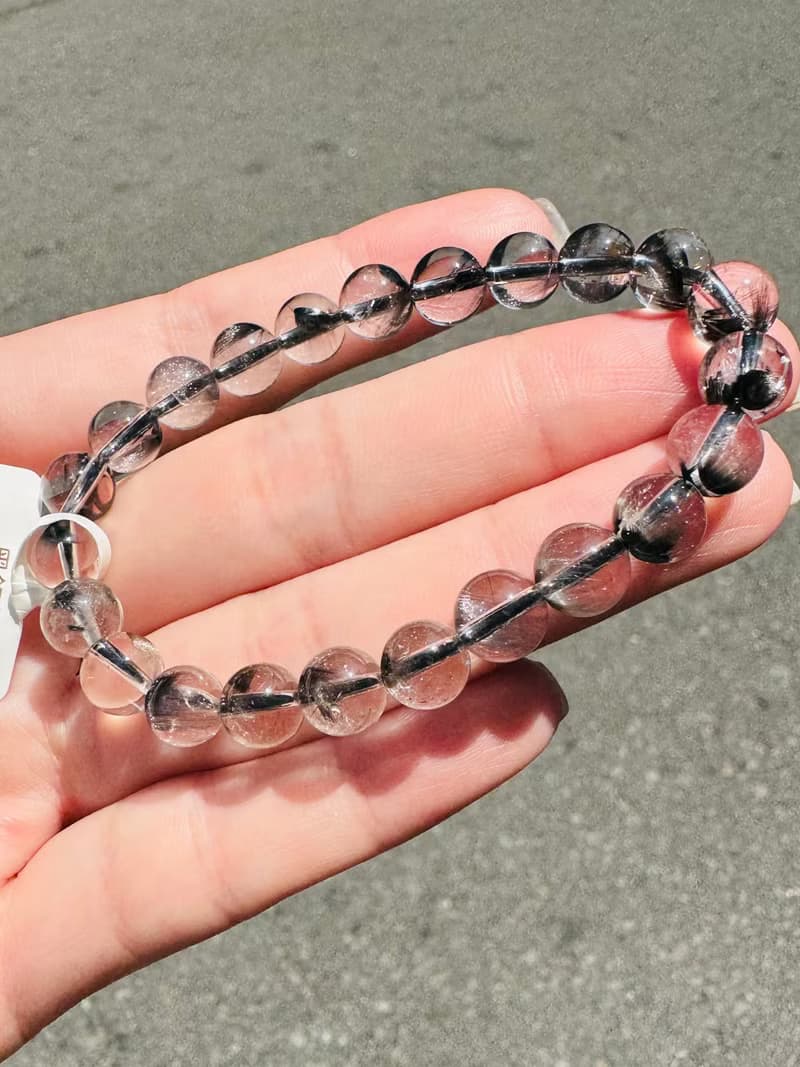 天然玻璃透厚絲羽毛黑銀鈦7.5mm14.4g主招財納寶驅邪避煞防小人