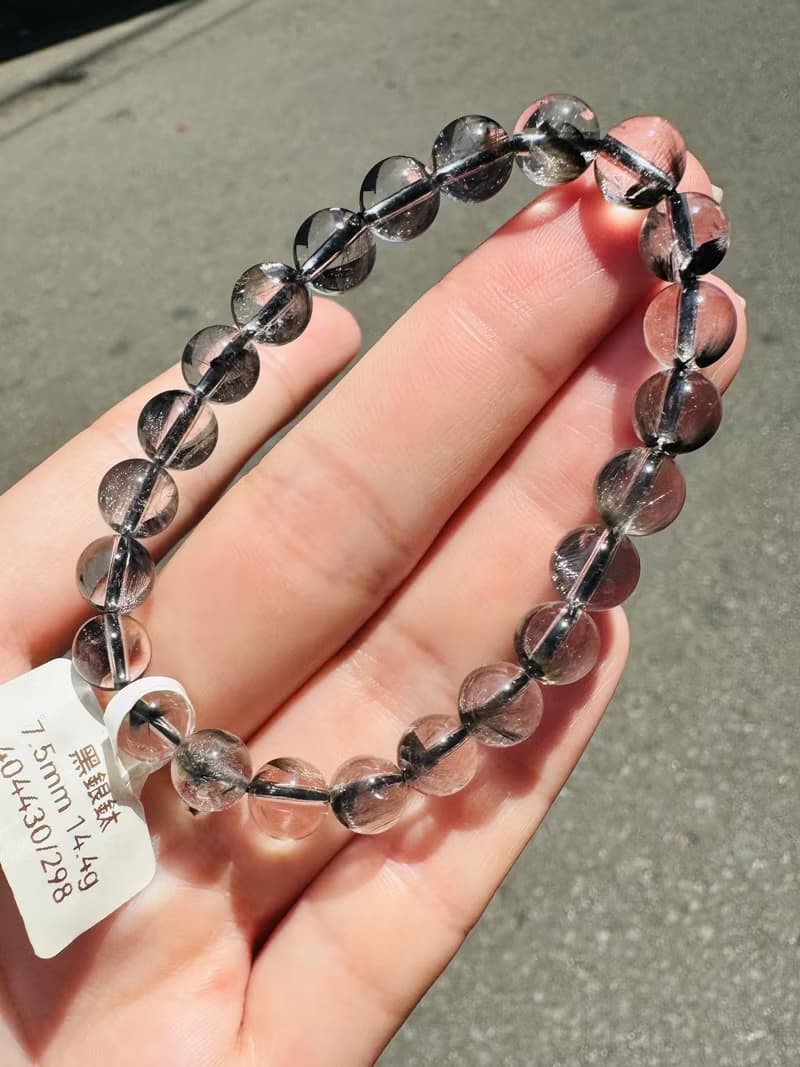 天然玻璃透厚絲羽毛黑銀鈦7.5mm14.4g主招財納寶驅邪避煞防小人