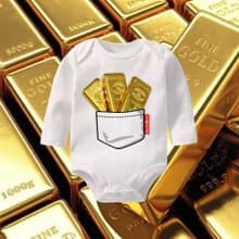 金條滿袋新生兒長袖包屁衣-白