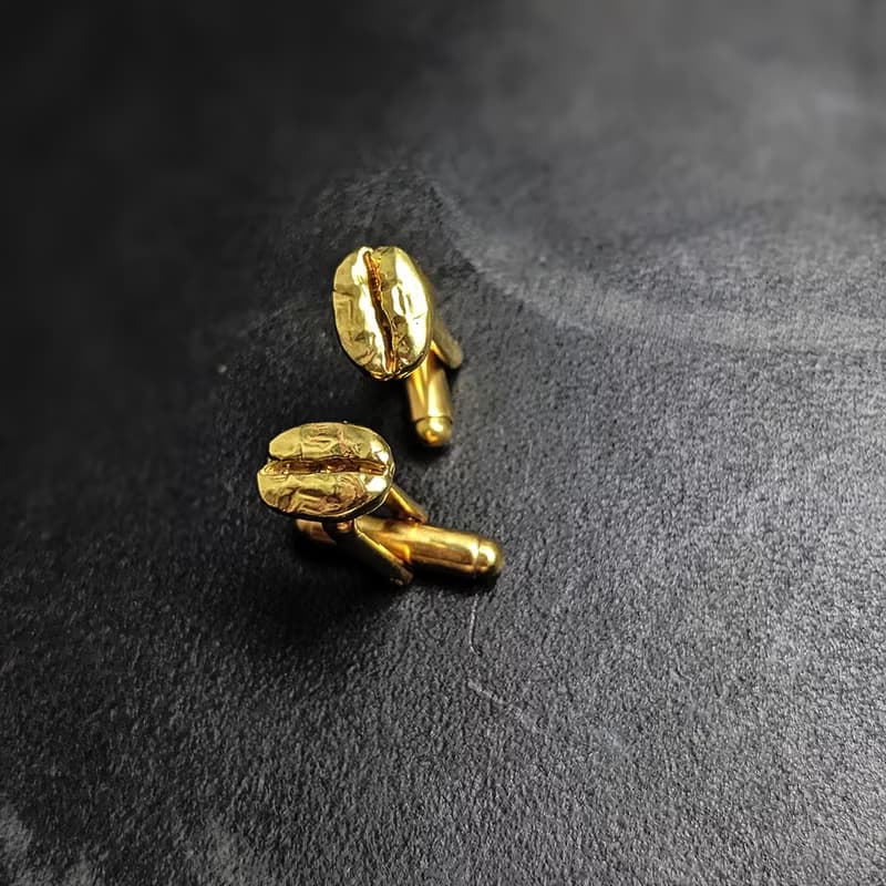 咖啡系- 咖啡豆黃銅袖釦一對 -  襯衫釦子 袖扣