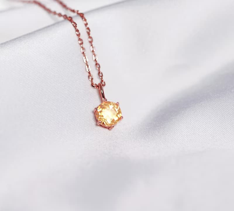 閃耀透明感-黃水晶純銀玫瑰金項鍊6mm-十一月誕生石
