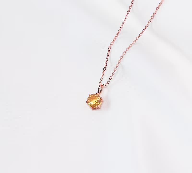 閃耀透明感-黃水晶純銀玫瑰金項鍊6mm-十一月誕生石