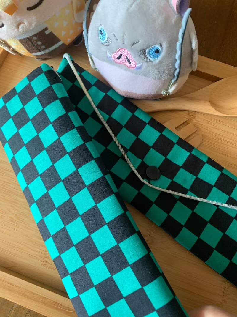 文青風環保純棉筷袋 鬼滅 時尚棋盤格 日本 潮物 收納 手作餐具