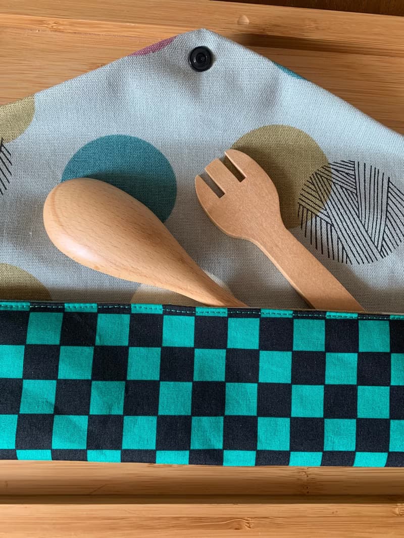 文青風環保純棉筷袋 鬼滅 時尚棋盤格 日本 潮物 收納 手作餐具