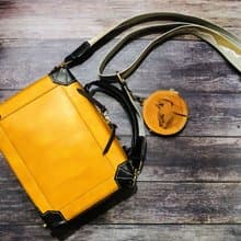 9吋植鞣牛皮側肩背小行李箱 真皮手縫  手提包(商品不含小零錢包)