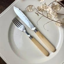 50591-絕美古董純銀環珍稀材質手柄刀叉組