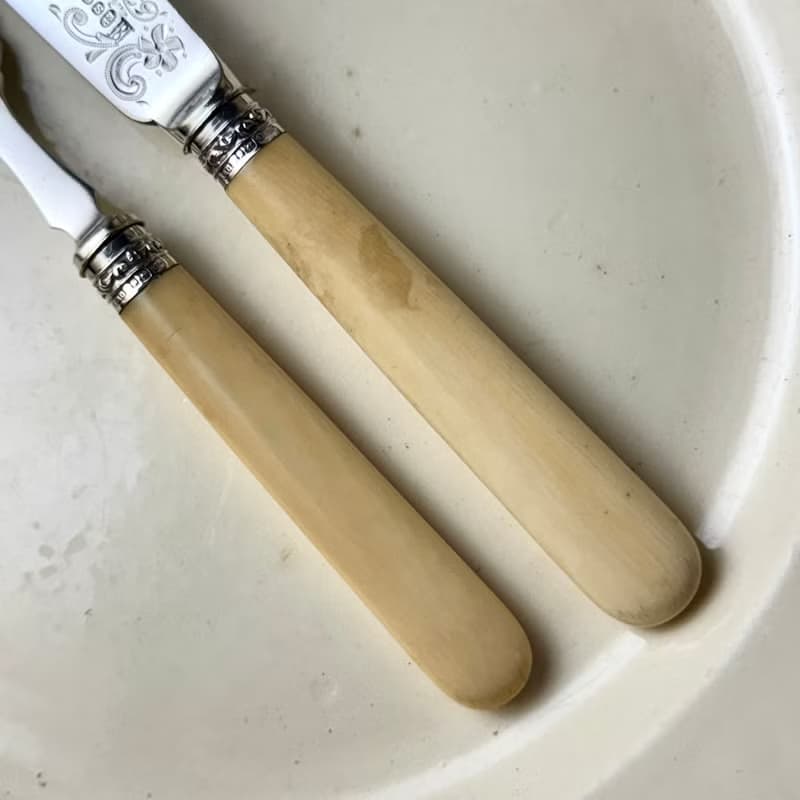 50591-絕美古董純銀環珍稀材質手柄刀叉組