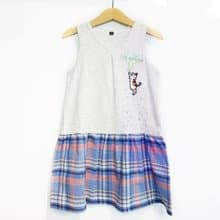 【滿天星貓】童裝/雙色拼接裙(麻灰白+藍色系格紋布)