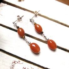 純銀設計耳環 紅東菱玉+虎眼石+紅髮晶+925銀(耳針)