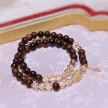 原創天然越南沉香配黃水晶雙圈手鏈搭配黃塔金貔貅 招財開運