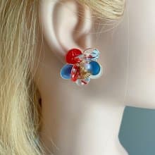 紅白藍三色銅線花、耳環、耳夾
