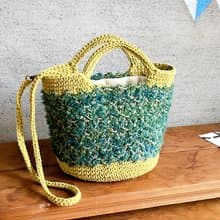 段染混紡棉紗 手鉤編織2用袋-祖母綠+芥末黃