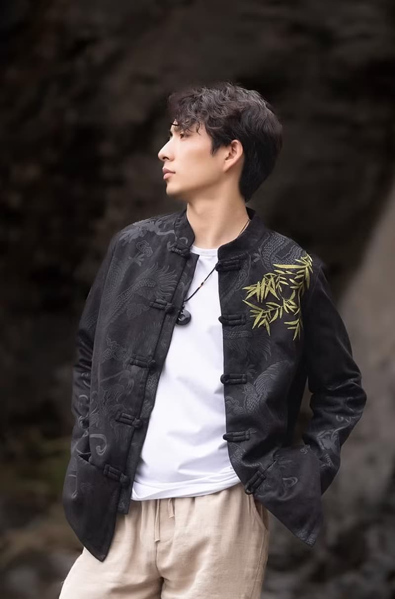 新中式復古 寬鬆竹葉夾克外套