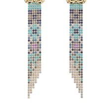 純銀八心八箭鋯石六排流蘇耳飾 - 藍色花磚/金色 (可改夾)