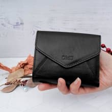 義大利植鞣革信封式雙面牛皮短夾95169(黑色)