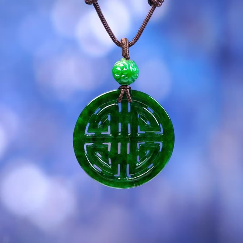 辣綠老花青翡翠圓牌吊飾 | 天然緬甸玉翡翠A貨 | 送禮